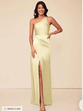 Azazie One-Shoulder Sage Green Satin Evening Dress